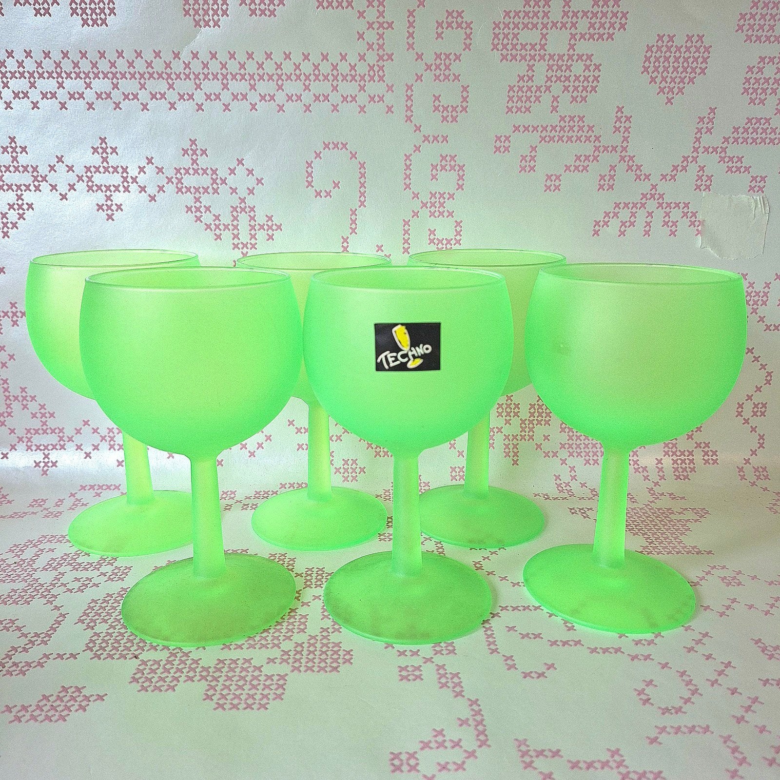 6 Luminarc Techno neon groene glazen jaren '90, Glas of Glazen, Overige merken, Vintage, Nieuw