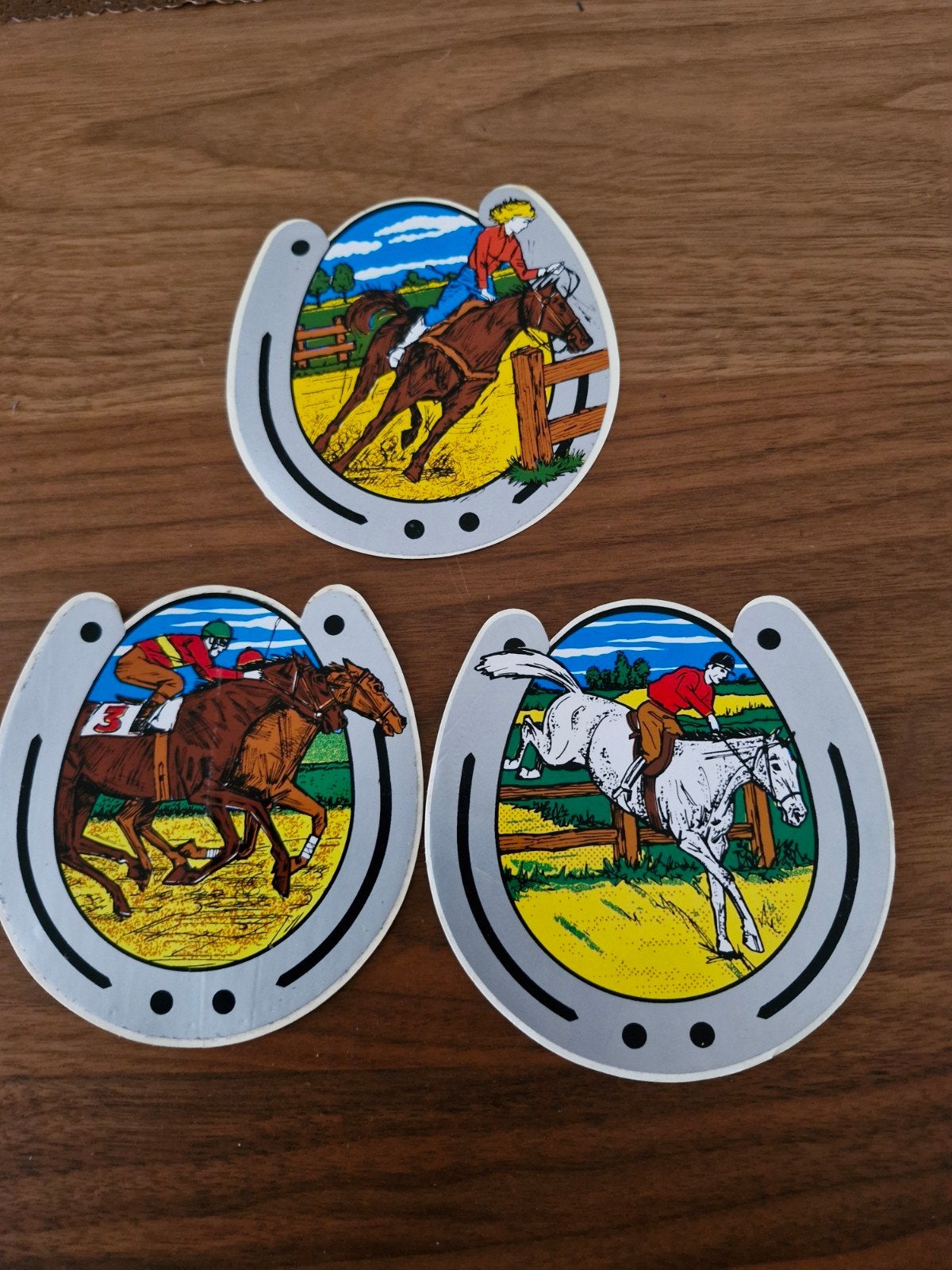 448 Vintage paarden hoefijzer stickers - set van 3, Ophalen of Verzenden, Zo goed als nieuw, Sport