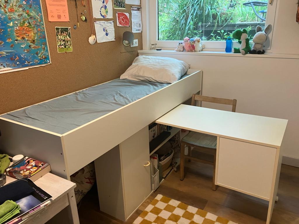 !!Gratis!! Half hoogslaper met bureau en veel opbergruimte!, Ophalen, Gebruikt, 70 tot 85 cm, 180 cm of meer