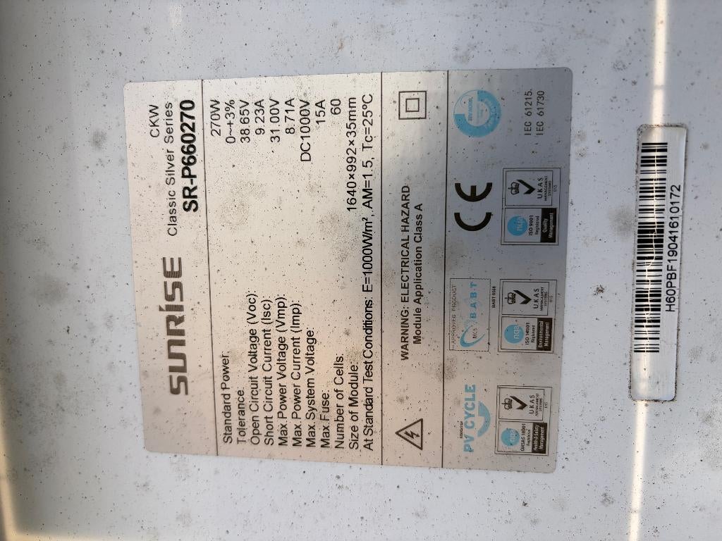 Zonnepanelen ( 315 ), Ophalen, Gebruikt, 200 wattpiek of meer, Nb