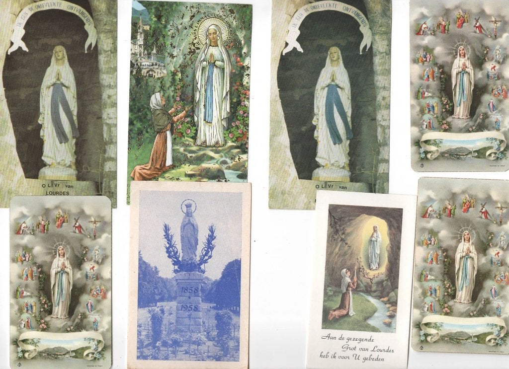 ourdes ( 8 mooie religieuze Prentjes), Verzenden, Zo goed als nieuw, Kaart of Prent, Christendom | Katholiek