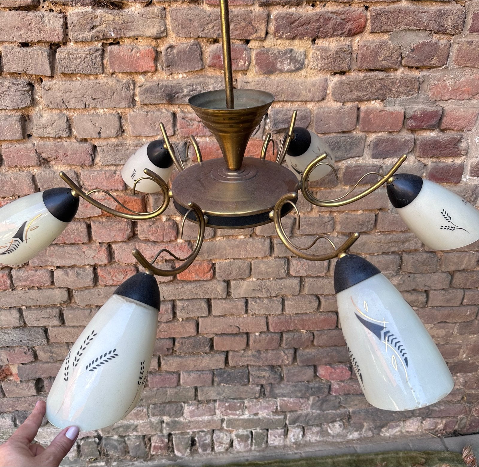 Vintage Antieke 6-armige Woonkamer Lamp, Ophalen