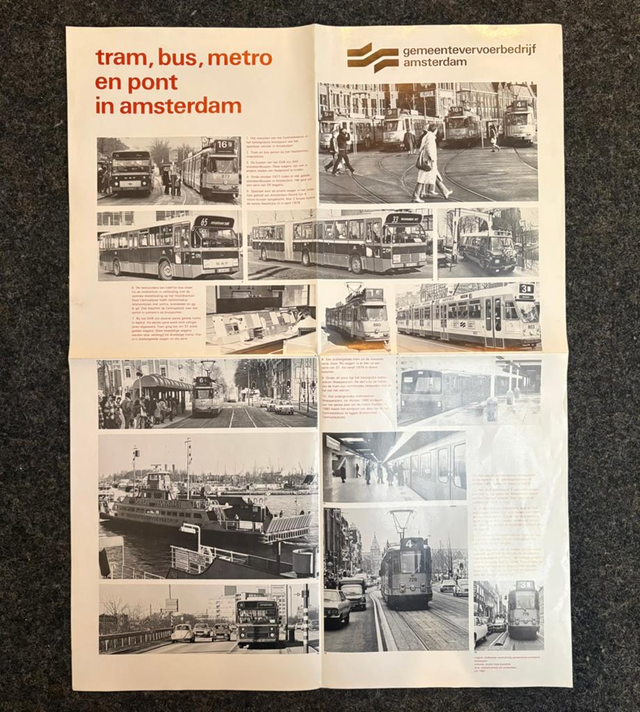 Poster/brochure GVB ‘Tram, pont, metro en bus’ (1982), Ophalen of Verzenden, Zo goed als nieuw, Tram