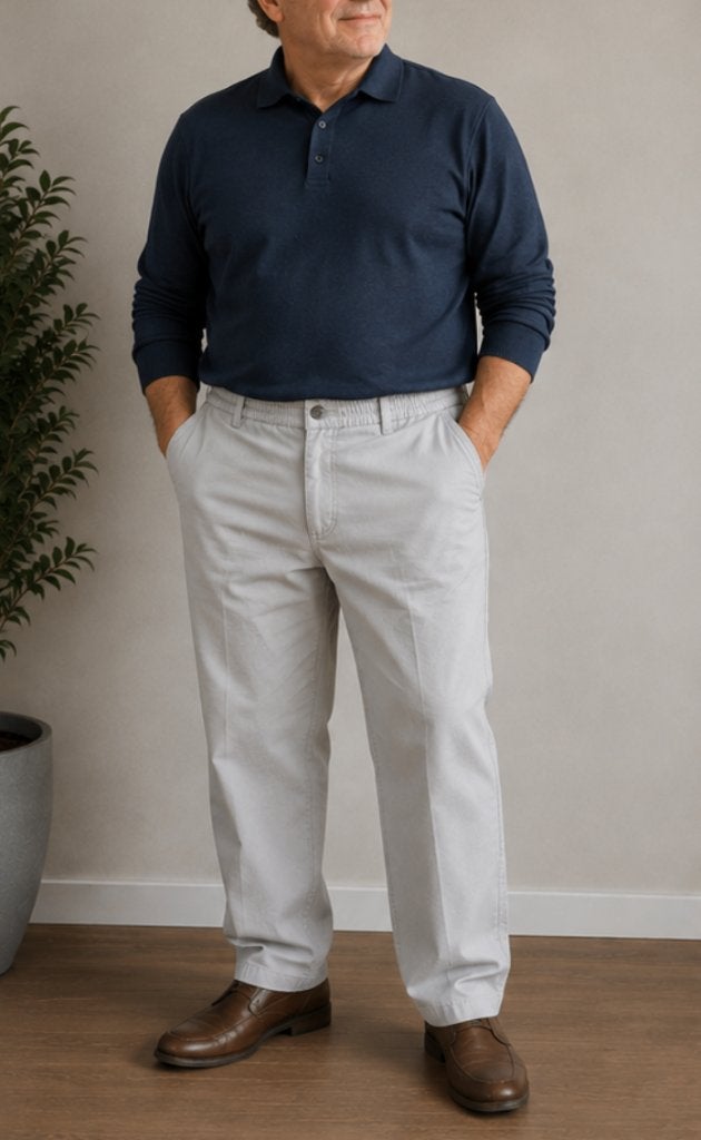 senioren broek Luigi Morini maat 27 ca. W27/L32 lichtgrijs, Ophalen of Verzenden, Zo goed als nieuw, Maat 52/54 (L), Grijs