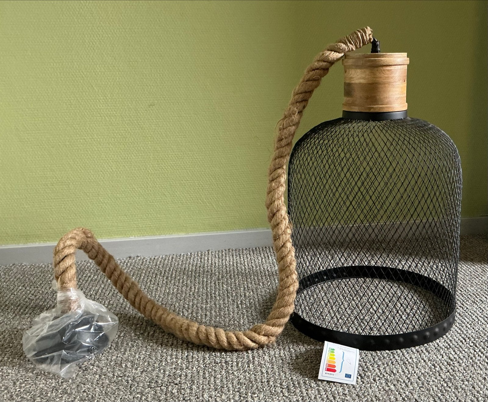 Robuuste hanglamp met touw en metalen kap, Ophalen, Nieuw, Metaal, E27 (groot)
