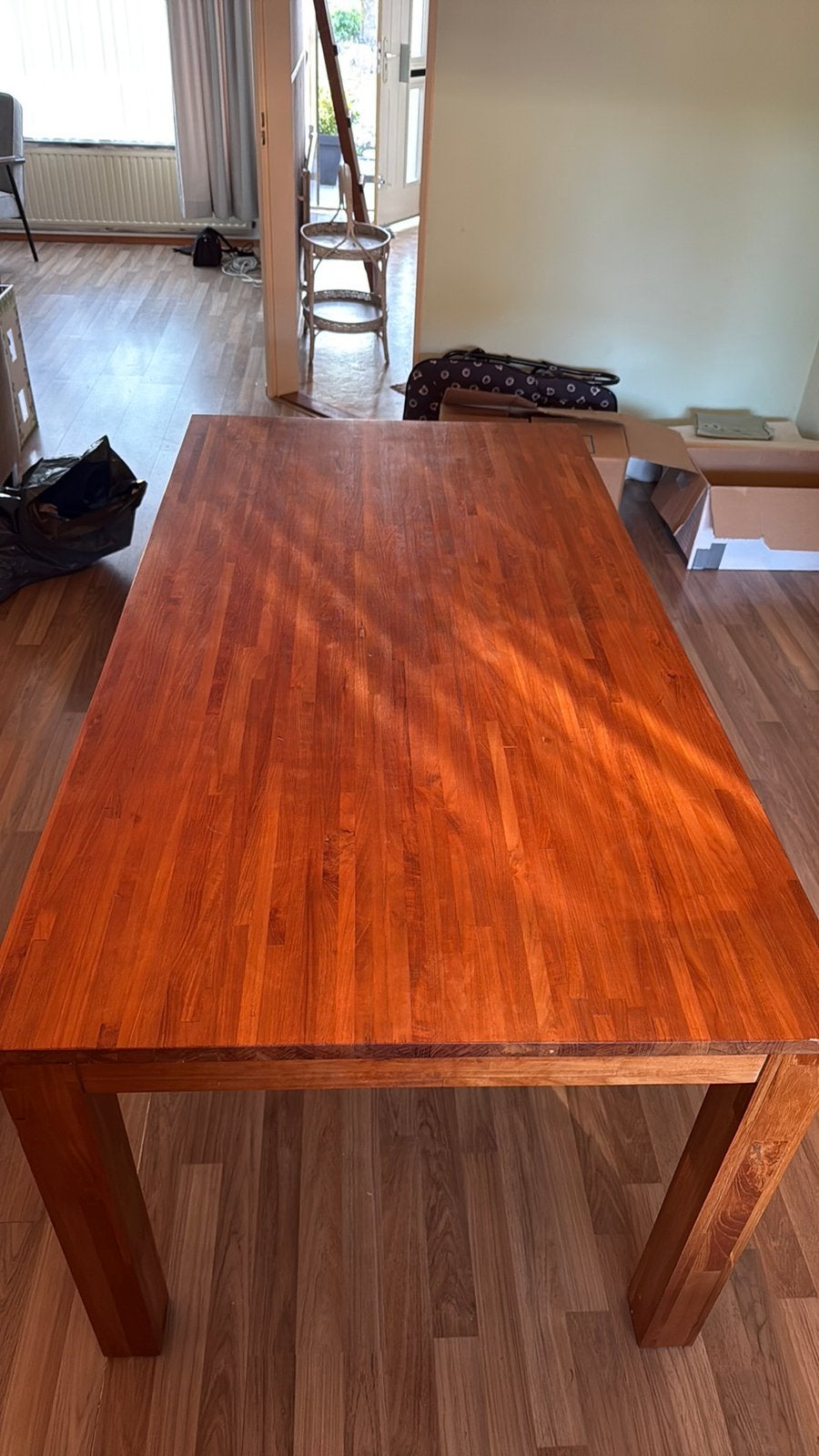 Nette eettafel 160x85- massief eiken- moet weg!, Ophalen, 200 cm of meer, 50 tot 100 cm, Zo goed als nieuw