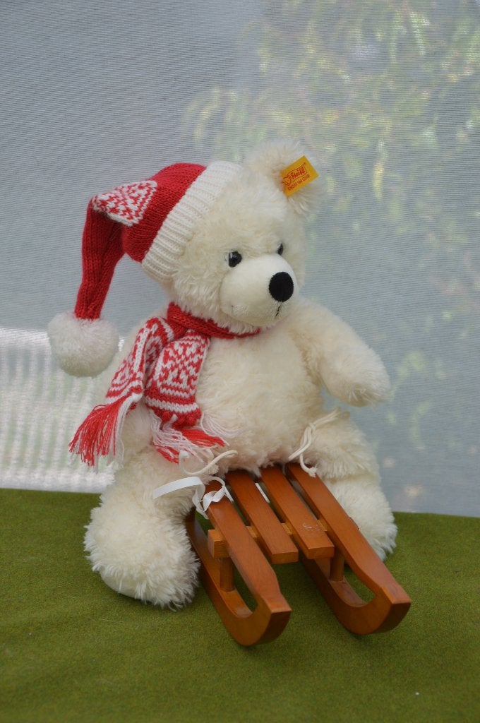Steiff Teddy Bear Christmas Teddy Bear / beer op houten slee, Ophalen of Verzenden, Zo goed als nieuw, Stoffen beer, Steiff