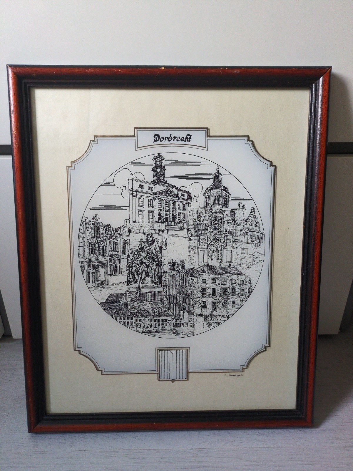 Ingelijste ets van Dordrecht - Stadsgezicht, Antiek en Kunst, Kunst | Etsen en Gravures, Ingelijst, Stadsgezicht, Ophalen of Verzenden