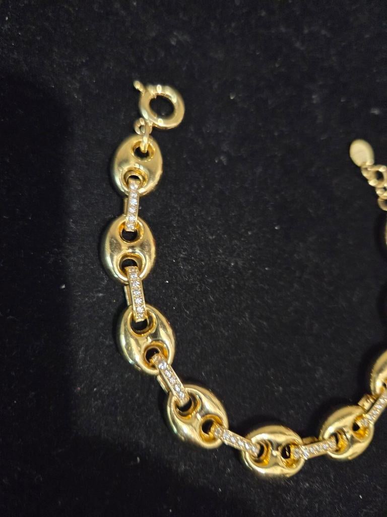 14 k gouden koffieboon schakel armband 20,5 gram, Sieraden, Tassen en Uiterlijk, Armbanden, Ophalen of Verzenden, Nieuw, Goud