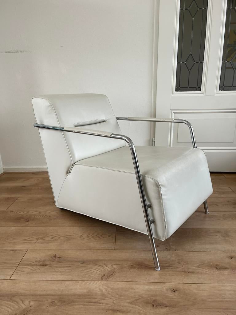 Topform Design Fauteuil Ecru Leer IGST., Gebruikt, Design, 75 tot 100 cm, Ophalen of Verzenden