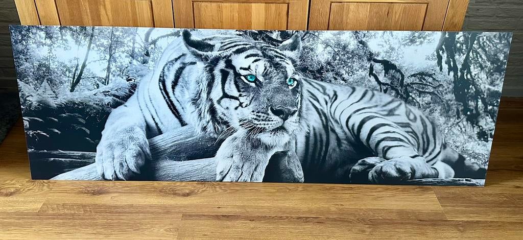Schilderij op hout van Reinders met tijger  52x 156, Antiek en Kunst, Ophalen