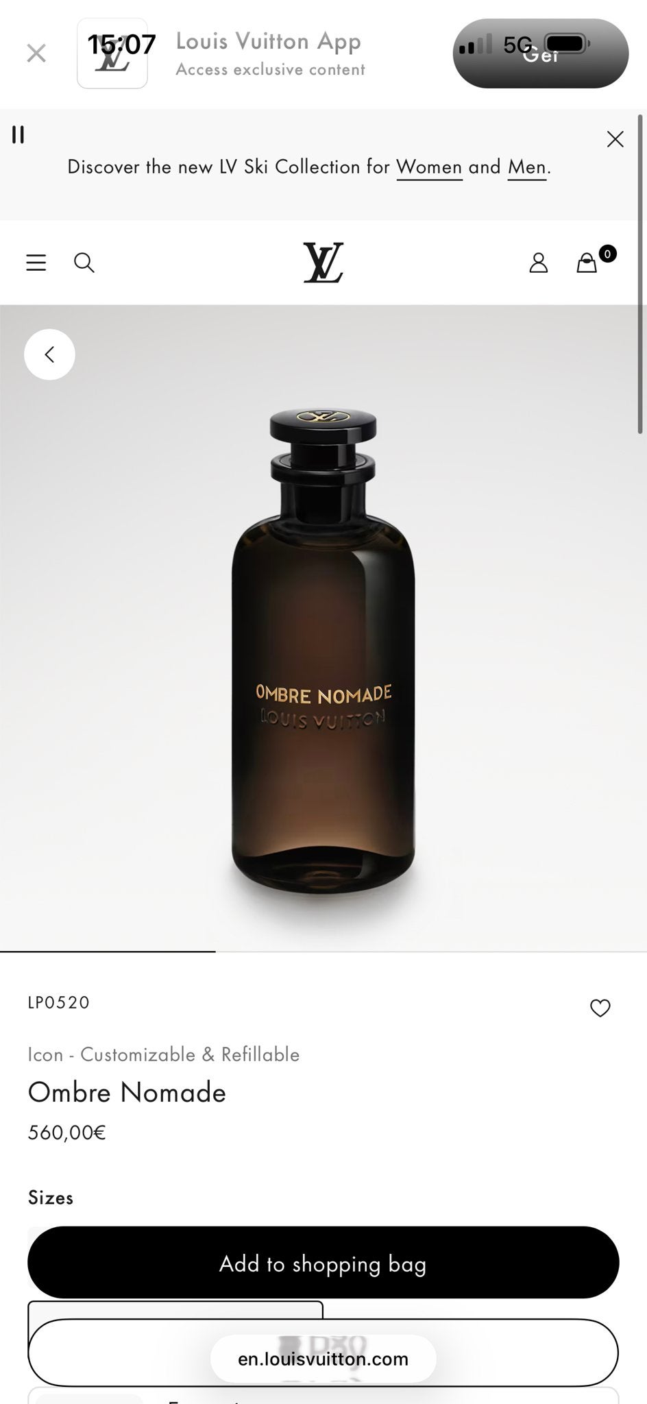 Louis Vuitton Ombre Nomade Parfum 100ml Orgineel, Ophalen of Verzenden, Zo goed als nieuw