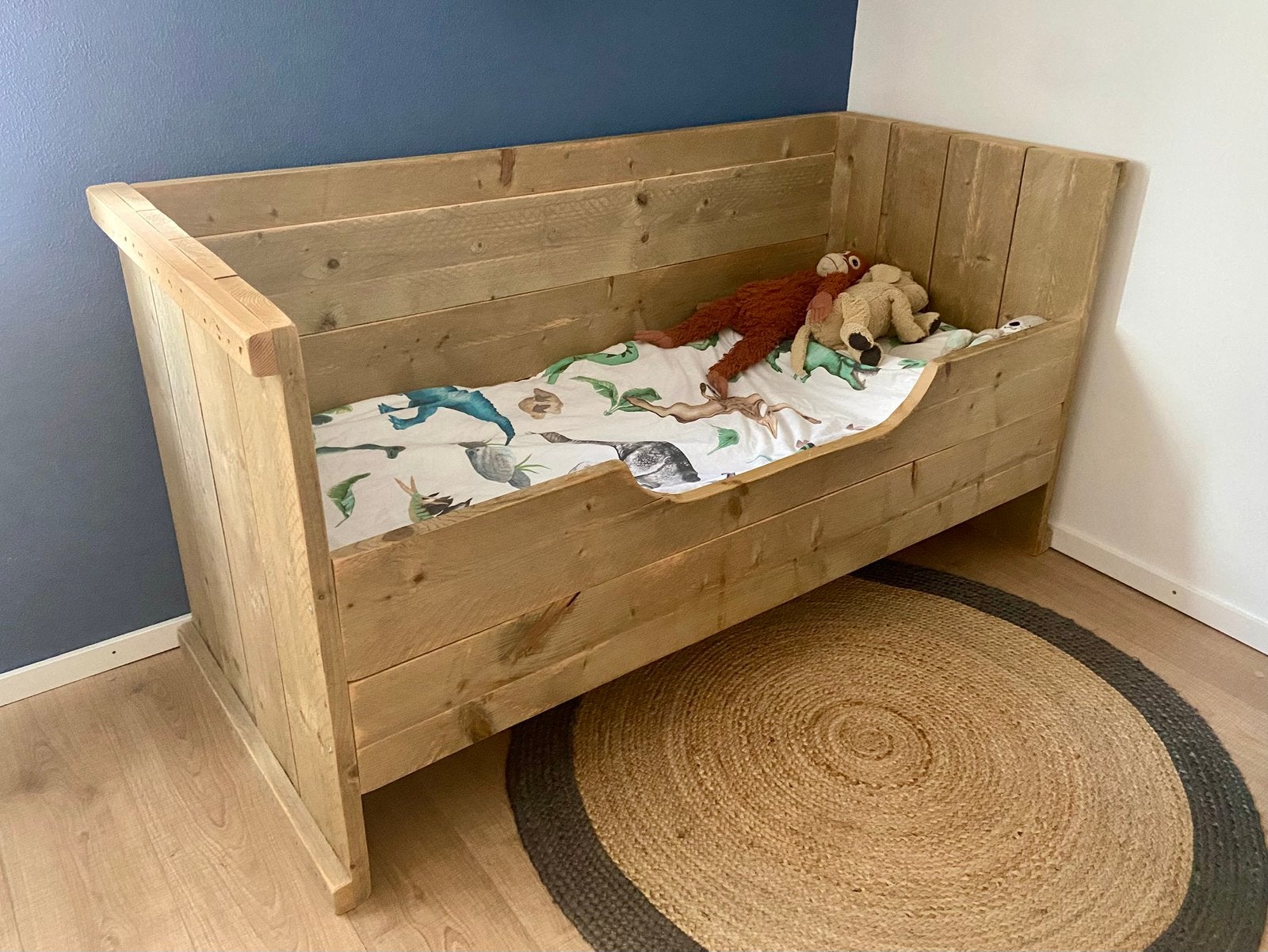 Houten peuterbed met matras en toebehoren, Gebruikt, 70 tot 85 cm, 140 tot 160 cm, Ophalen