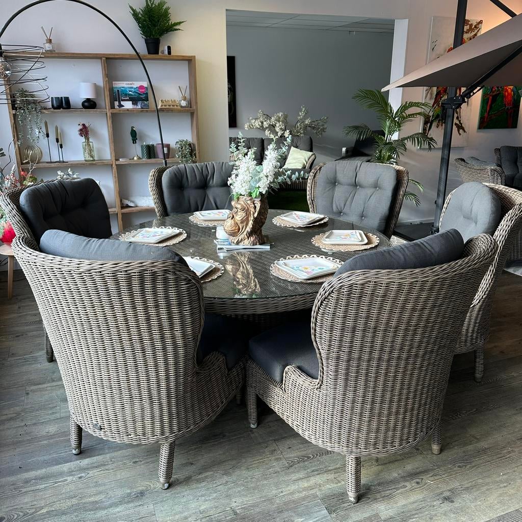 4 Seasons Outdoor (4SO) Luxe Tuinset – Ø170 cm + 6 stoelen, Zenq, Verzenden, ., Zo goed als nieuw