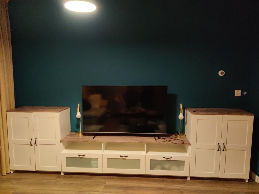 Gepimpte IKEA Brimnes TV-meubel en 2 halfhoge kasten, Huis en Inrichting, Overige materialen, Gebruikt, 100 tot 150 cm, Ophalen of Verzenden