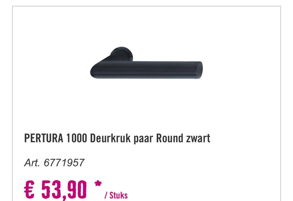 Nieuw in doos: PERTURA 1000 Deurkruk paar Round en zwart, Ophalen of Verzenden, Nieuw, Klink of Kruk