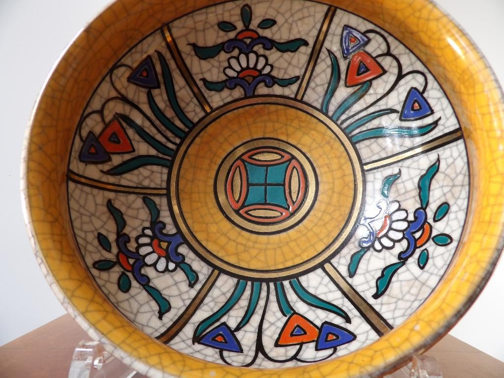 Art Deco Schaal Craquele aardewerk, Antiek en Kunst, Antiek | Keramiek en Aardewerk, Ophalen of Verzenden