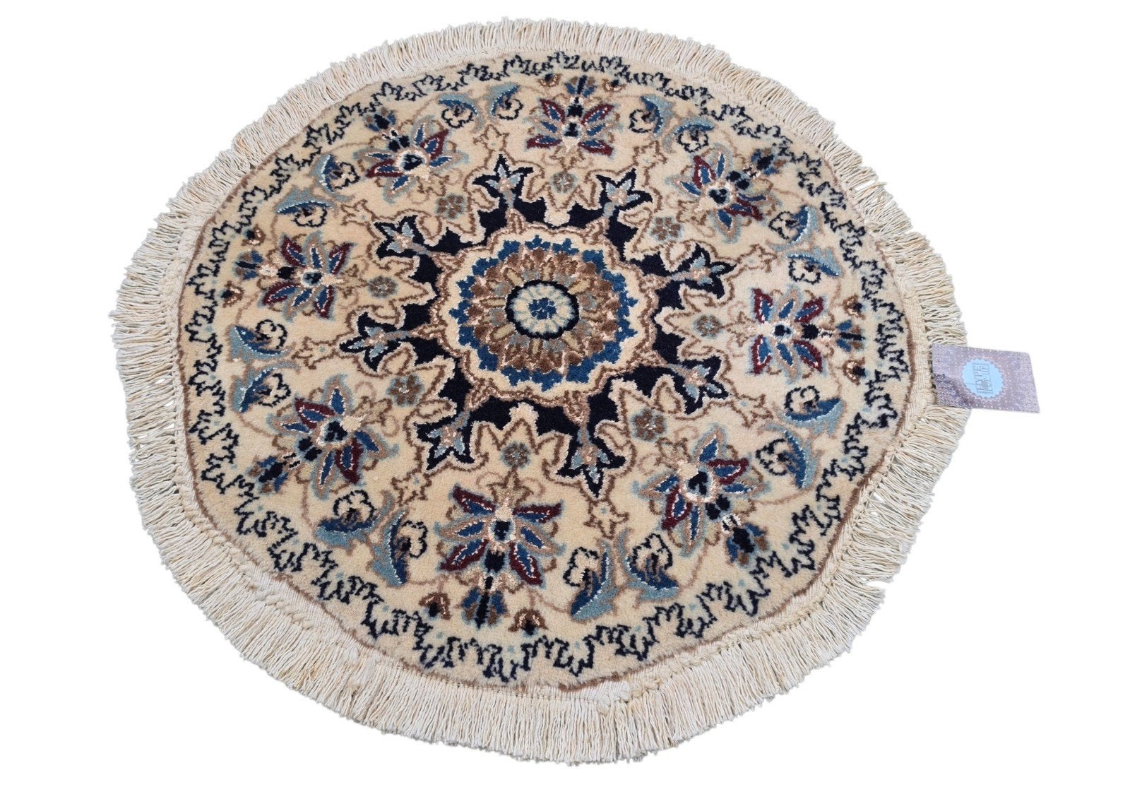 Handgeknoopt Perzisch wol rond crème  tapijt 70x70cm
