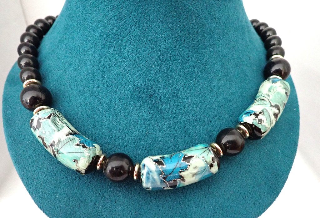 Vintage collier, 80-ties, Sieraden, Tassen en Uiterlijk, Verzenden, Zo goed als nieuw, Zwart, Overige materialen