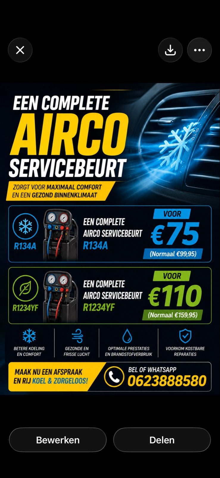 Complete Airco Servicebeurt - R134A of R1234YF, Ophalen, Nieuw, Universele onderdelen