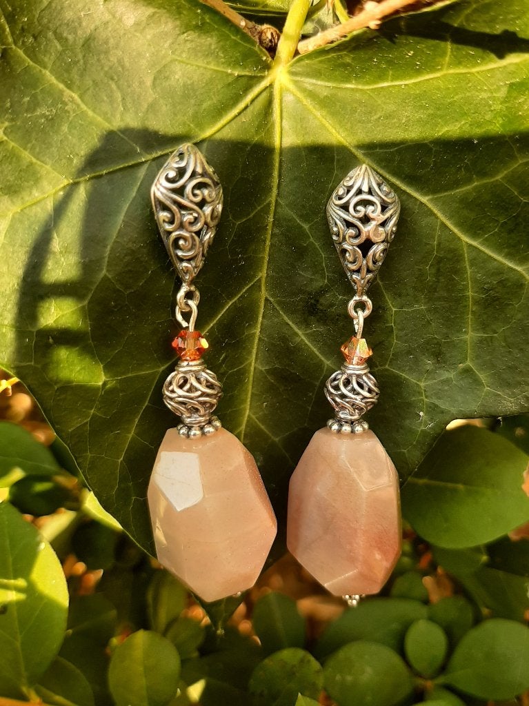 Oorbellen Indian Sun zonnesteen-swarovski-kraal zilver, Sieraden, Tassen en Uiterlijk, Edelstenen, Ophalen, Nieuw