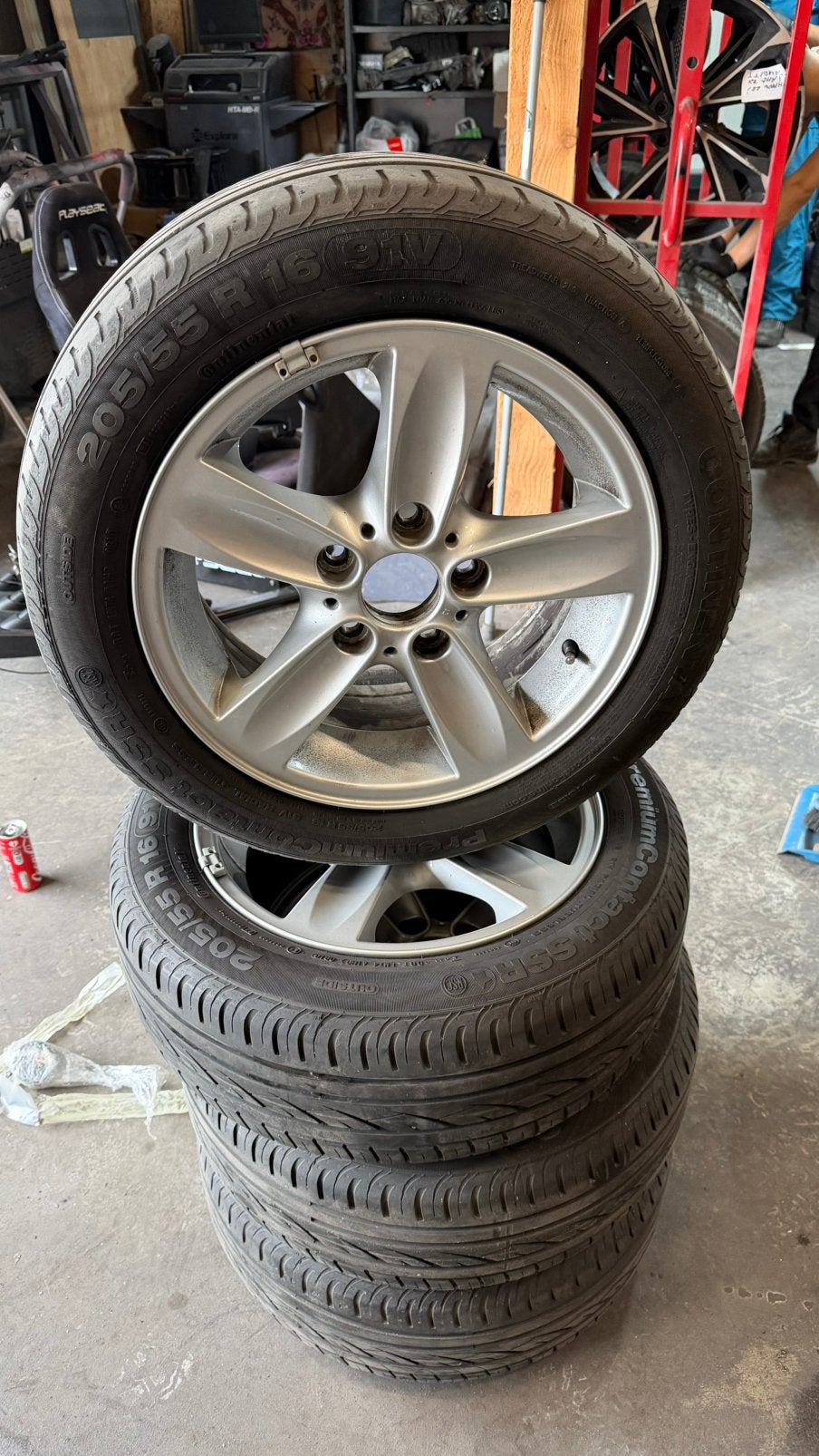 4x audi velgen met banden 205/55/16, 16 inch, Band(en), Zomerbanden, 205 mm