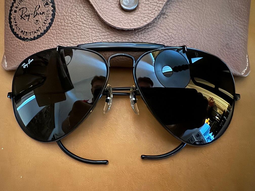 Vintage B&L Ray-Ban Black Outdoorsman 58mm zonnebril OB2, Ray-Ban USA, Zonnebril, Zwart, Ophalen of Verzenden
