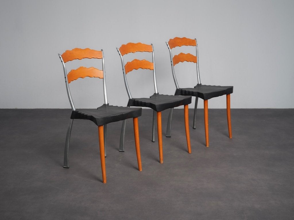 3x Vitra Sedlak Eetkamerstoel Bořek Šípek 1992, Ophalen, Hout, Zo goed als nieuw, Postmodern, Design