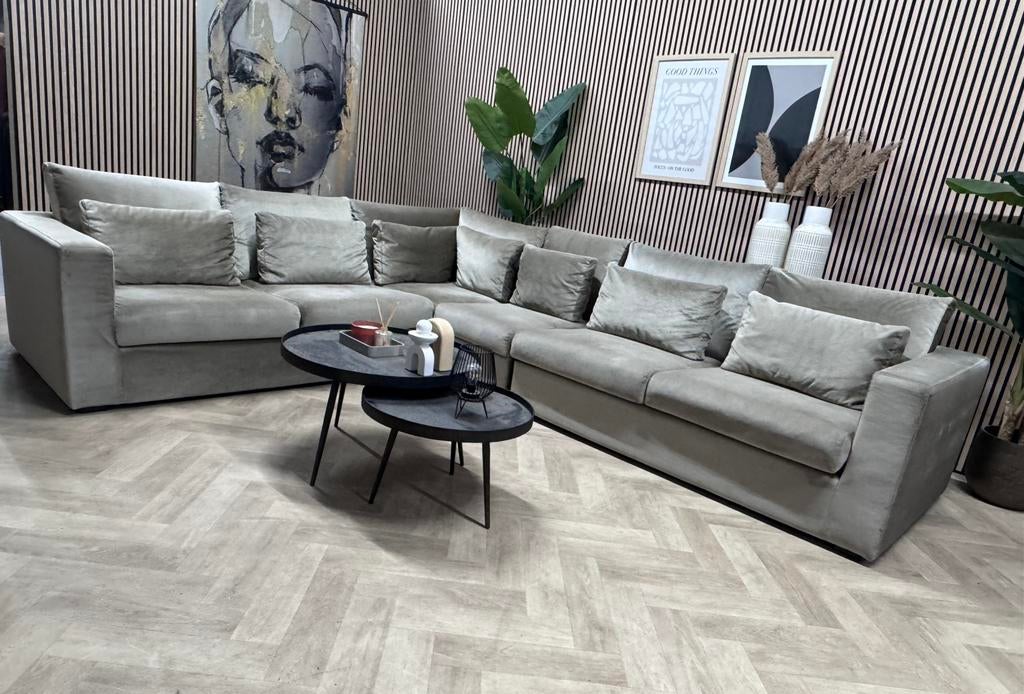 LUXE Royale Velvet Velours Hoekbank - Taupe - 345x283, -, -, Hoekbank, 300 cm of meer
