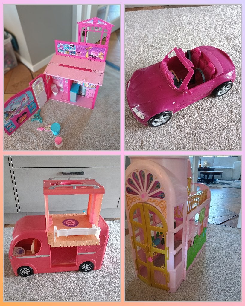 Barbie huis, kasteel, camper, auto, paarden manege, Kinderen en Baby's, Speelgoed | Poppenhuizen, Ophalen, Gebruikt, Poppenhuis