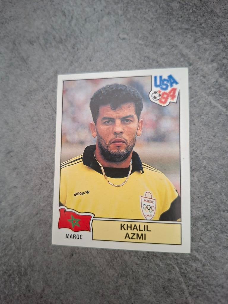 Panini sticker WK 94 USA (rood). Keeper Khalil Azmi Marokko., Verzenden, Zo goed als nieuw, Sticker