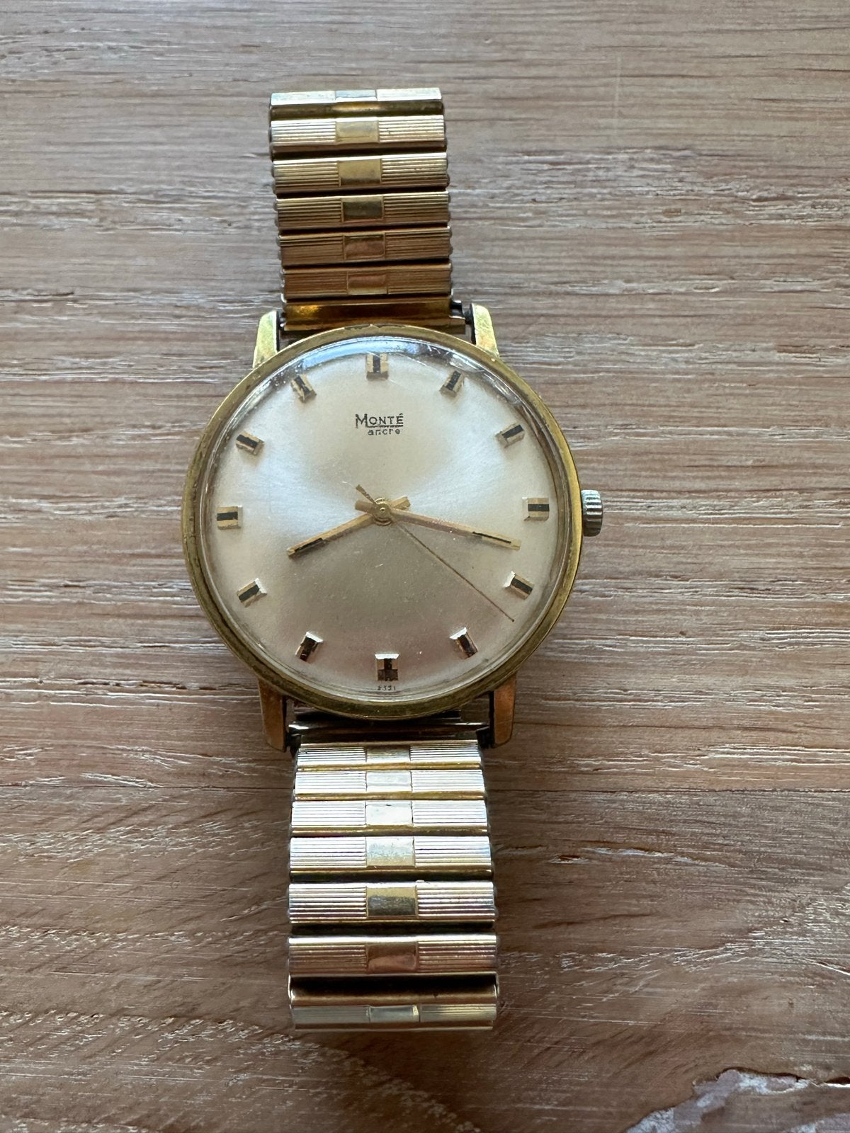 Vintage Monte Ancre Polshorloge - Goudkleurig met Rekband, Overige merken, Gebruikt, Polshorloge, Ophalen of Verzenden