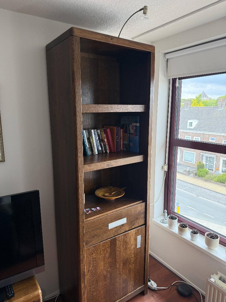 Houten open boekenkast / wandkast, Huis en Inrichting, Kasten | Boekenkasten, Ophalen, Gebruikt, Met deur(en), 200 cm of meer