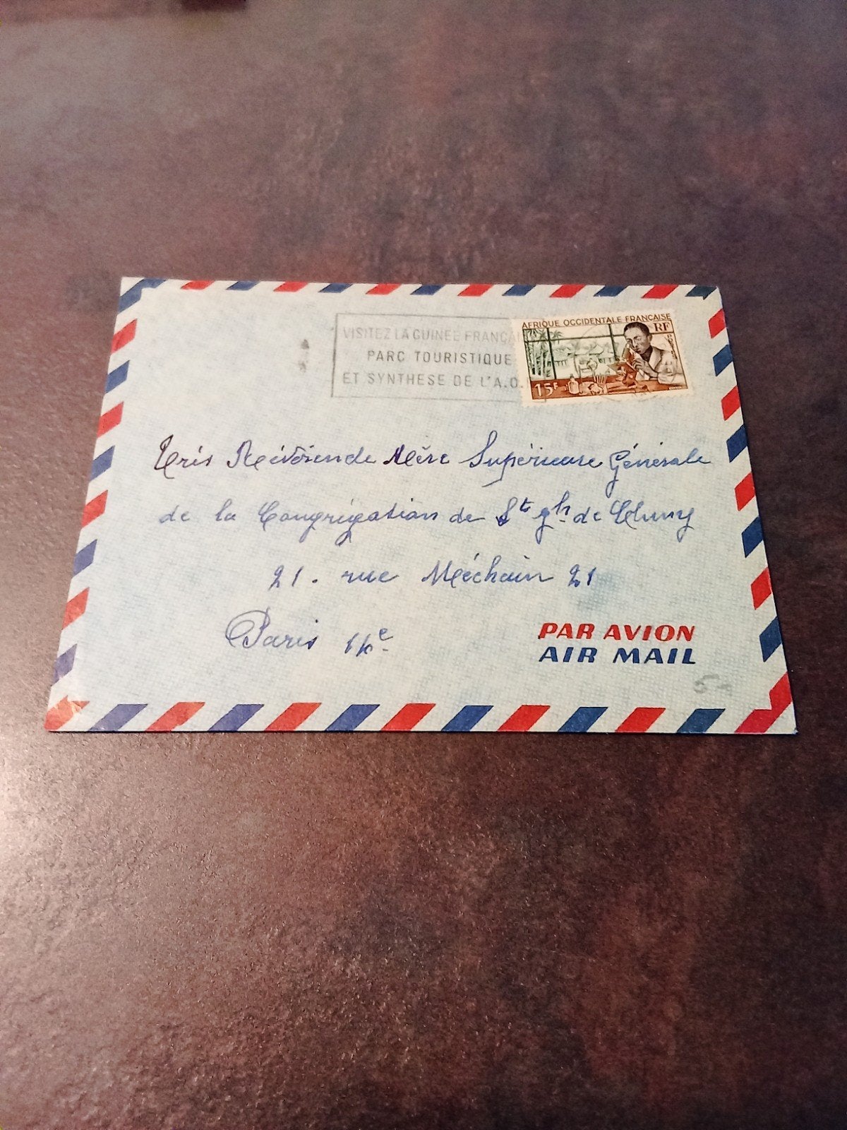 Oude luchtpost envelop aan Moeders Overste, klooster Parijs, Postzegels en Munten, Brieven en Enveloppen | Buitenland, Ophalen of Verzenden