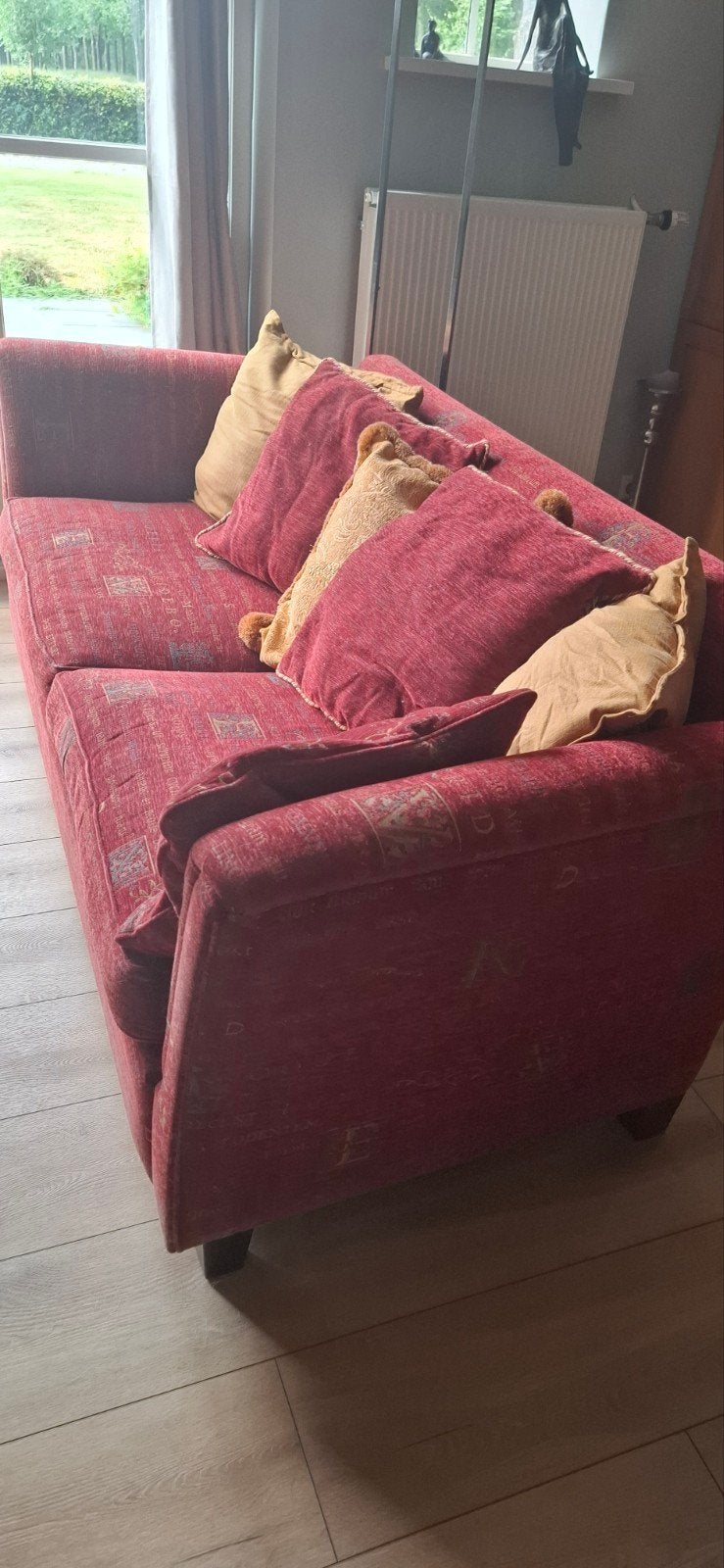 Mooie rode stoffen bank, Ophalen, Gebruikt, Driepersoons, 75 tot 100 cm