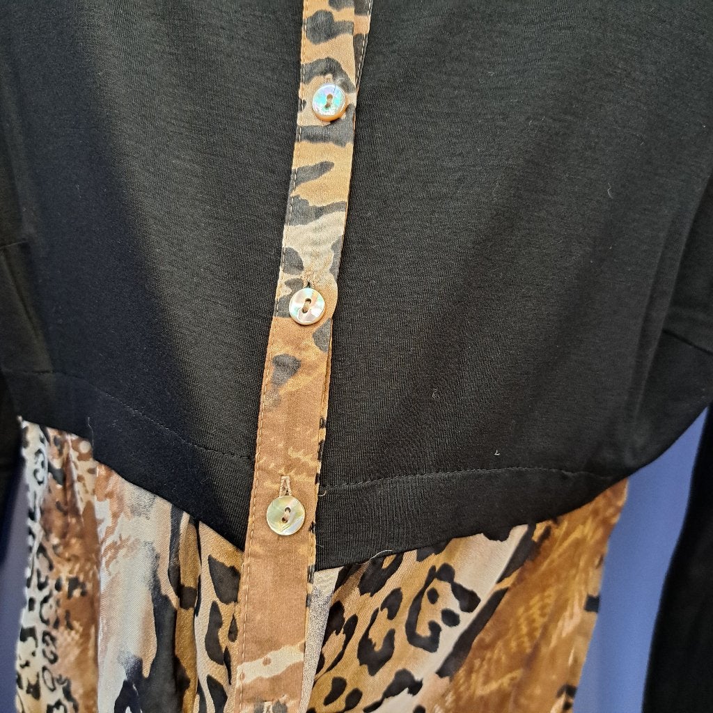 Tuzzi top longsleeve zwart + luipaard viscose/zijde 38 48232, Maat 38/40 (M), Tuzzi, ., Zwart