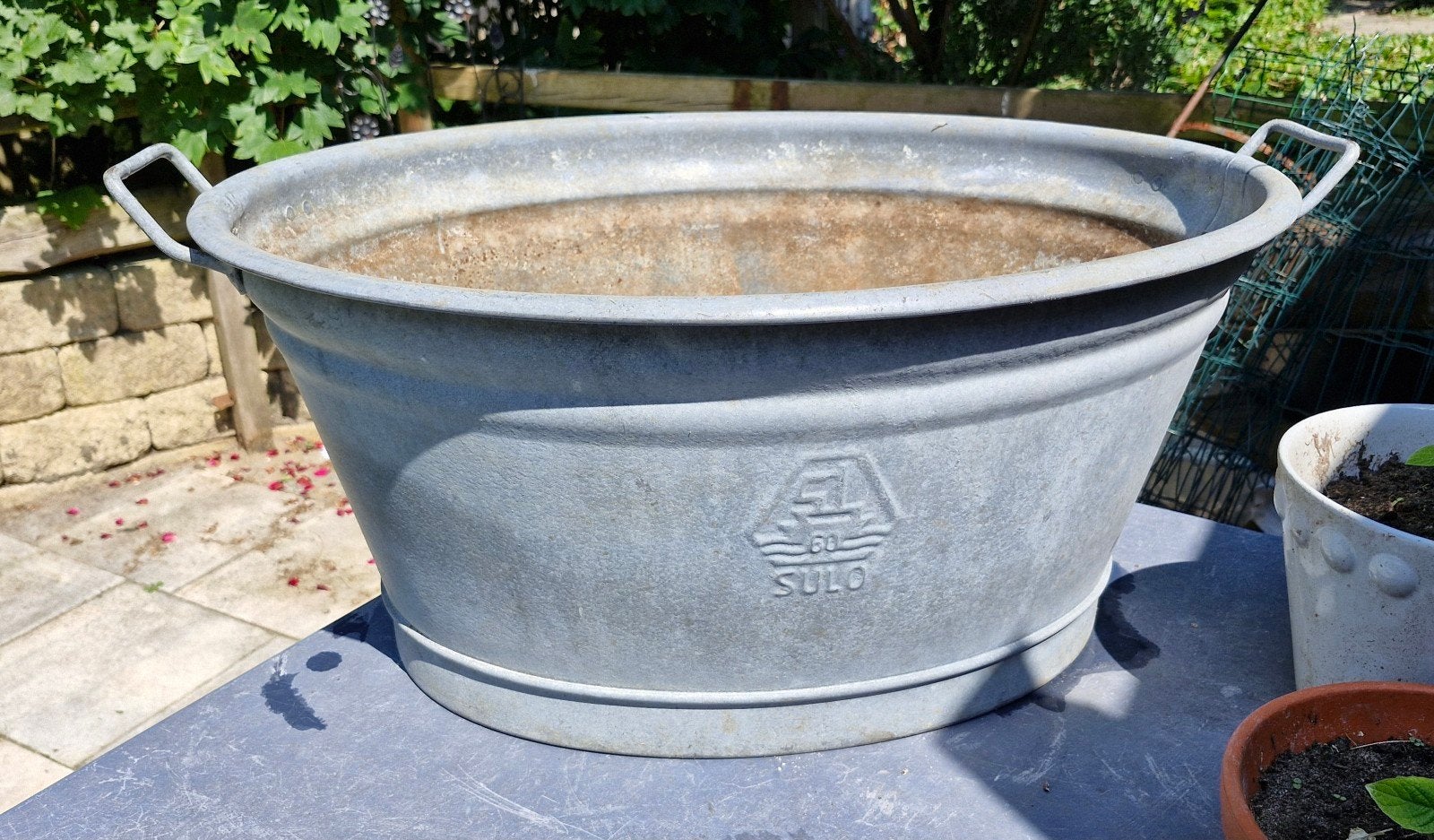 Zinken plantenbak - SULO 60 liter - gebruikt, Tuin en Terras, Ophalen, Gebruikt, Rond, Balkon