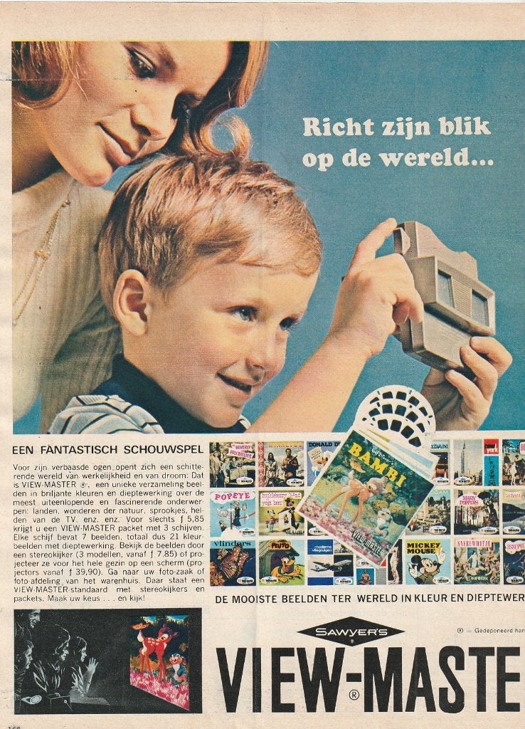 Retro reclame 1966 View-Master speelgoed jongetje & Bambi, Verzamelen, Verzenden, Overige typen