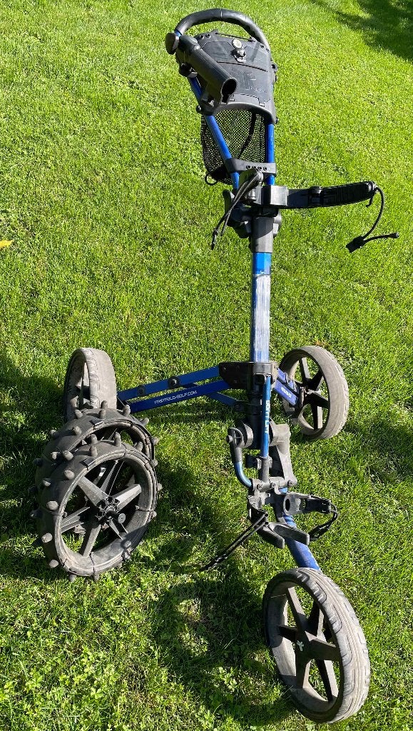 Golftrolley Fastfold met losse winterbanden en parapluhouder, Ophalen, Gebruikt, Golfkar, Overige merken