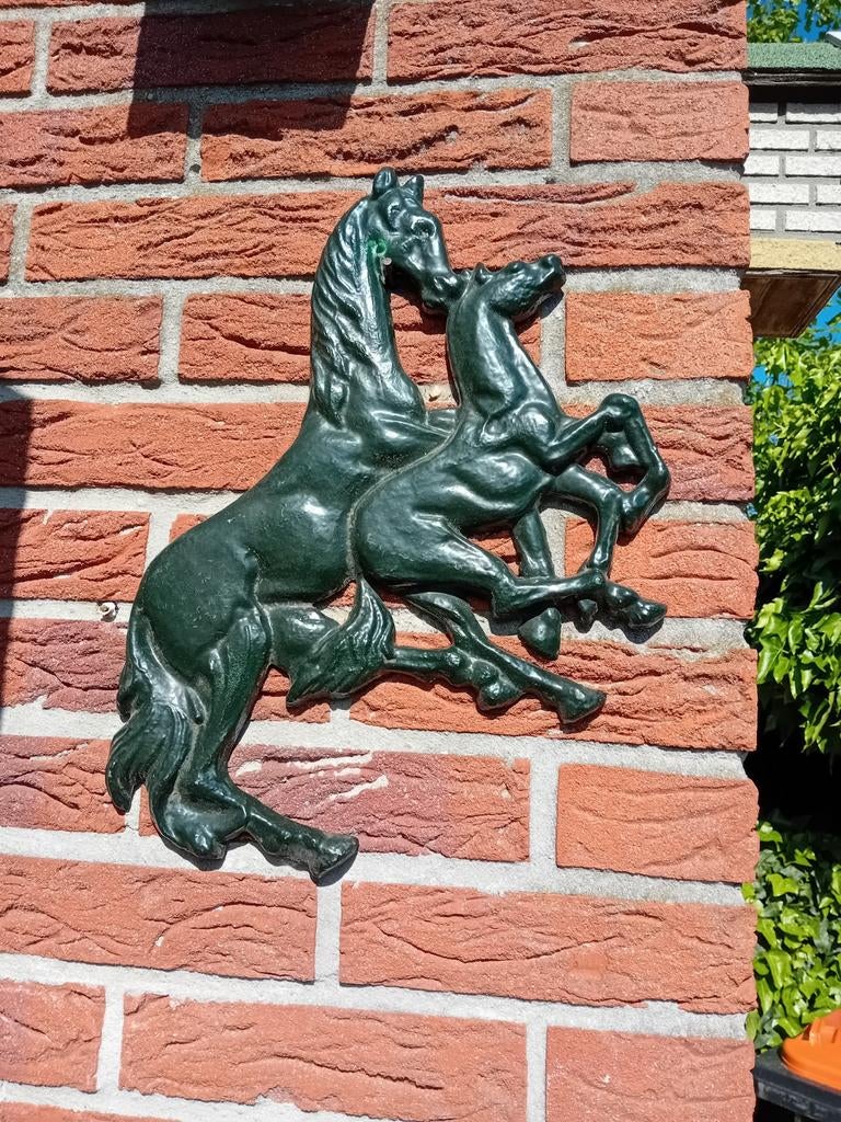 Metalen paardenbeeld voor aan de muur - 38x29cm, Ophalen of Verzenden