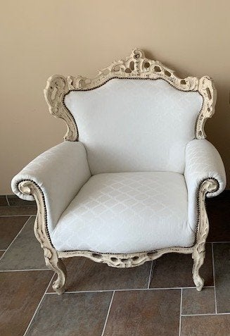 Originele Franse roomwitte troonstoel / barokstoel, Ophalen, Hout, Minder dan 75 cm, Klassiek, landelijk, chique
