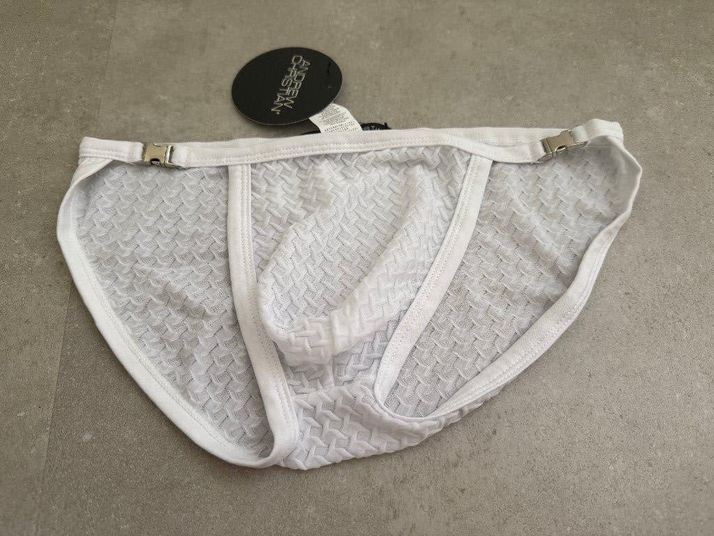 Andrew christian clip slip tanga, maat M, lycra shiny, Ophalen of Verzenden, Wit, Slip
