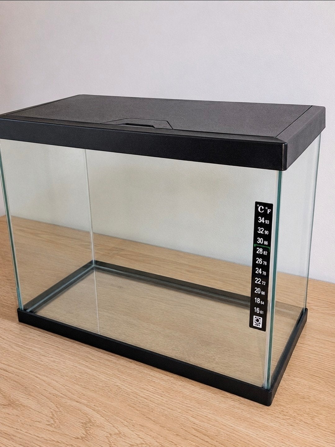 Glazen aquarium / terrarium met deksel en temperatuurstrip, Ophalen, Gebruikt, Leeg aquarium