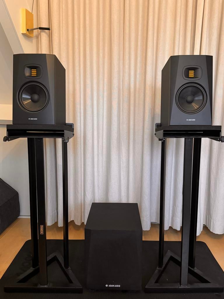 Adam T7V set + T10S actieve studiomonitor set, Audio, Tv en Foto, Luidsprekers, Gebruikt, 120 watt of meer, Front, Rear of Stereo speakers