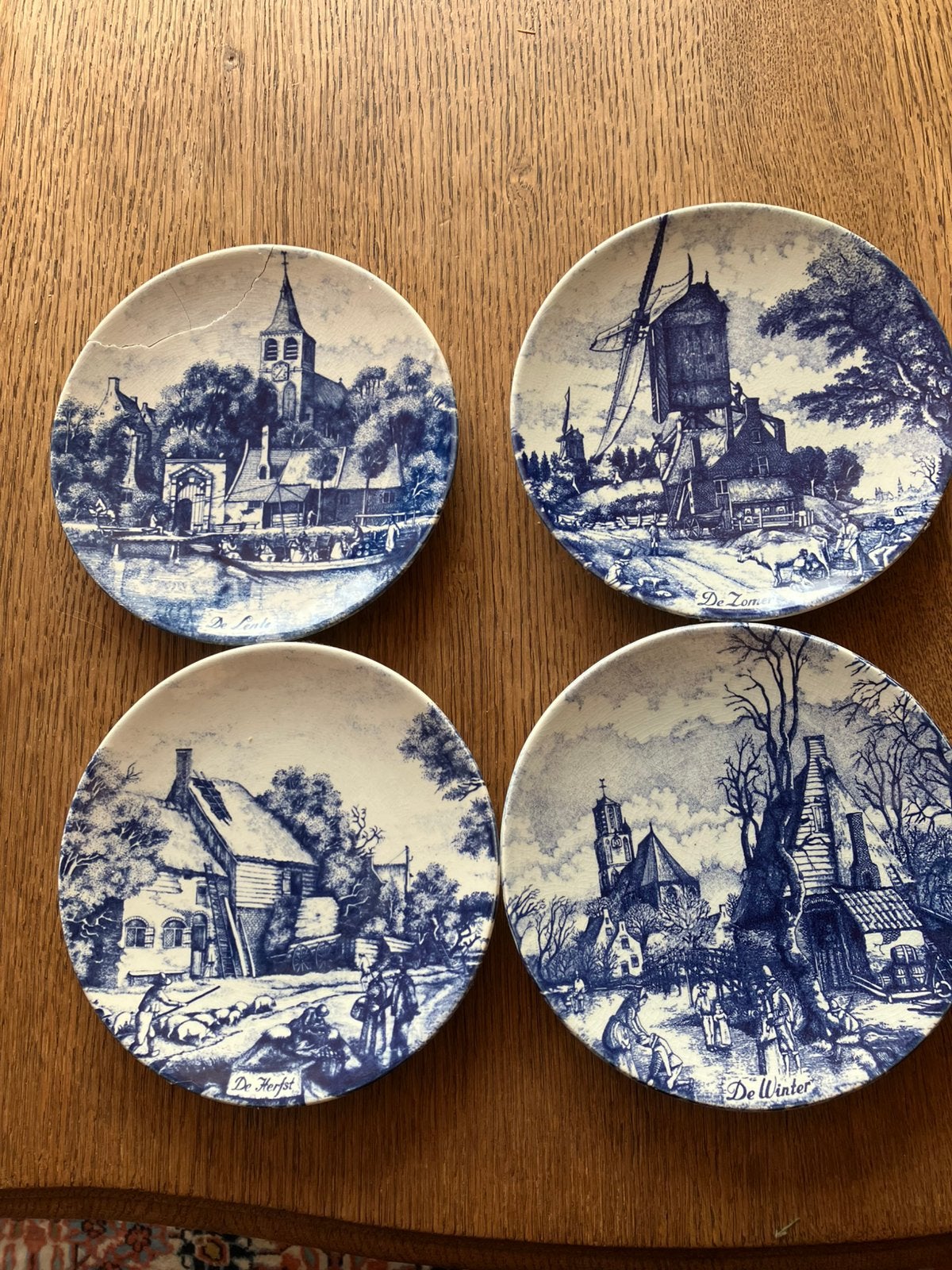 Set van 4 Delfts blauwe wandbordjes, Antiek en Kunst, Ophalen