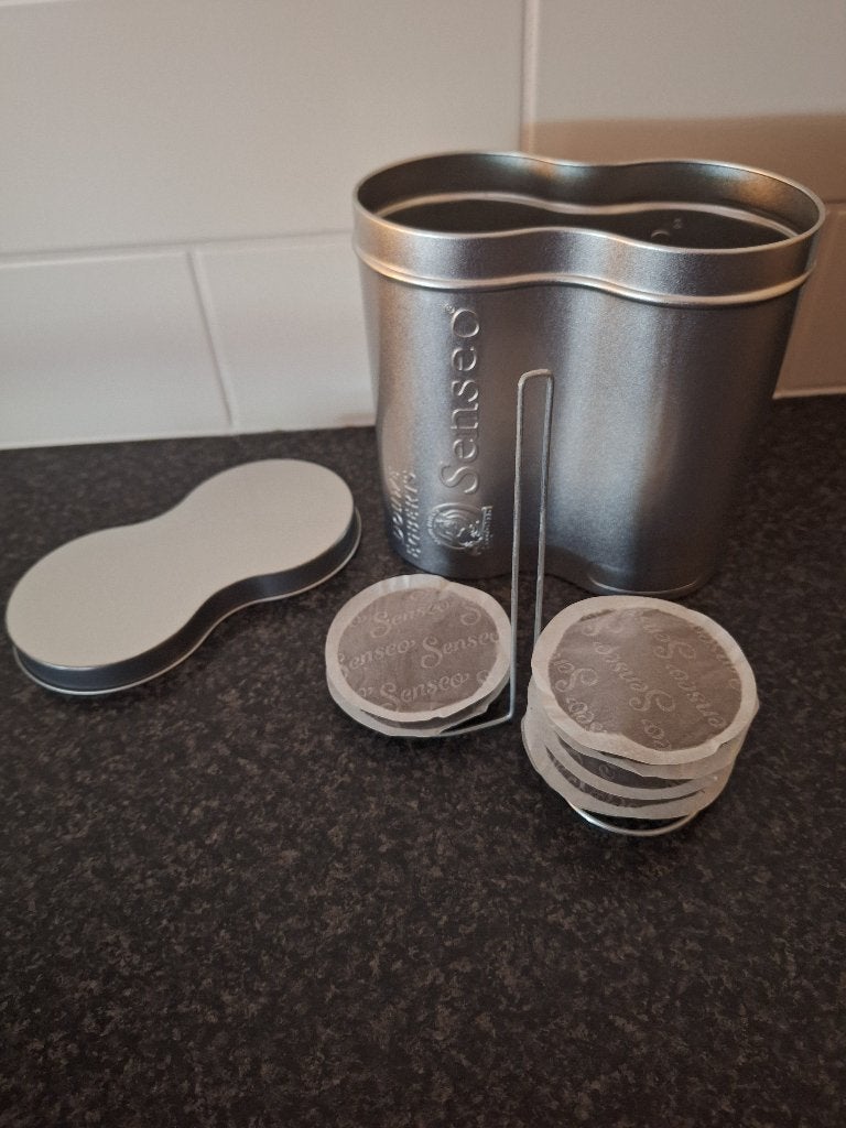 Senseo blik voor koffiepads, Ophalen, Zilver, Zo goed als nieuw, Voorraadpot