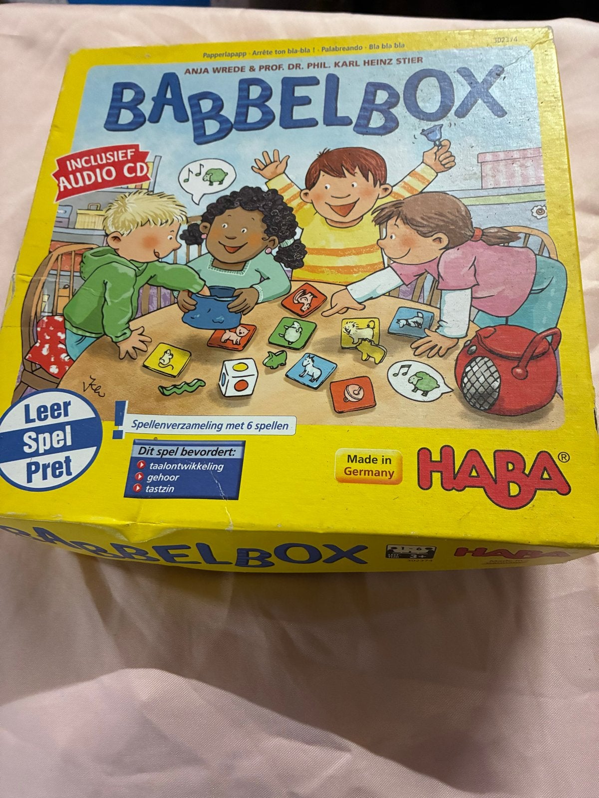 HABA Babbelbox Spellenverzameling met Audio CD, Hobby en Vrije tijd, Een of twee spelers, Ophalen of Verzenden, Gebruikt