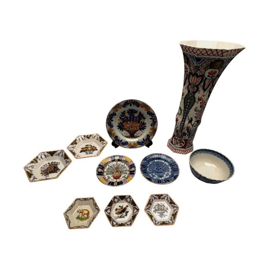 Tien stuks Tichelaar, Makkum aardewerk, Ophalen of Verzenden