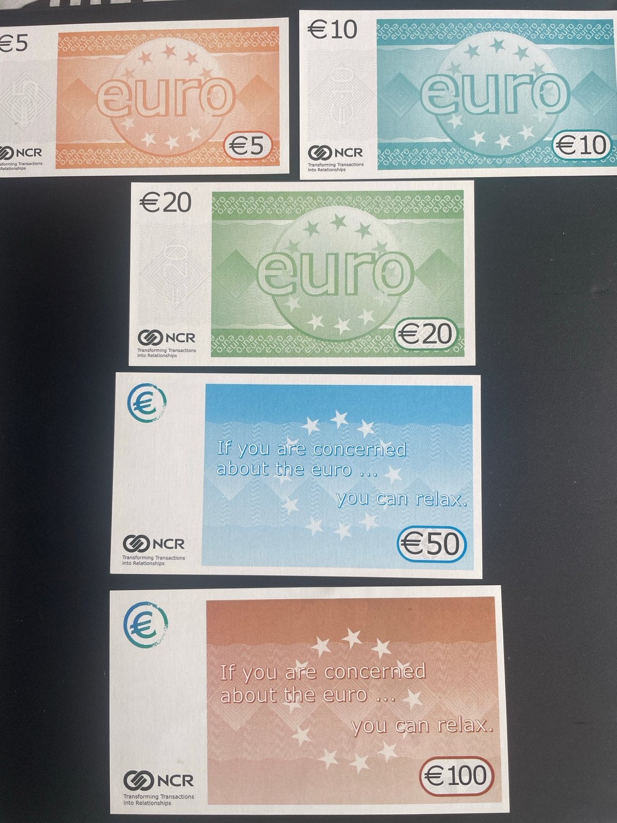 Setje van 5 NCR Euro biljetten (5, 10, 20, 50, 100 euro), Postzegels en Munten, Bankbiljetten | Europa | Eurobiljetten, Ophalen of Verzenden
