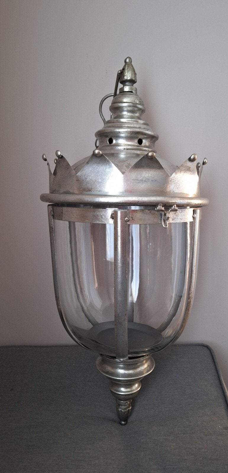 Prachtige Set 2 XL Zilverkleurige Hanglantaarns/windlicht, Ophalen, Zo goed als nieuw, Glas